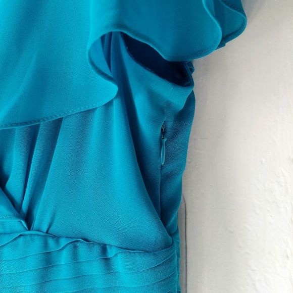 Liz Claiborne Teal Ruffled Midi Bridesmaid Wedding Prom Cocktail Dress Sz 10 - Picture 5 of 10